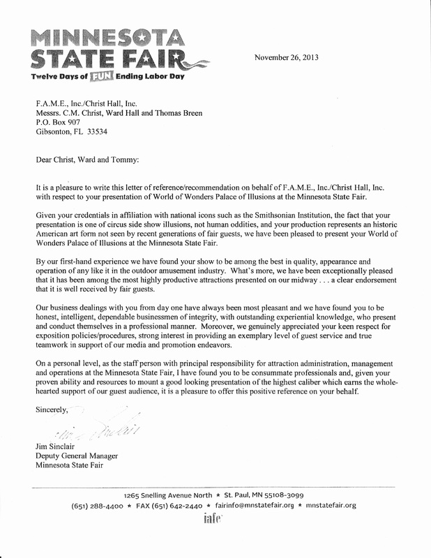 Minnesota State Fair recommendation letter